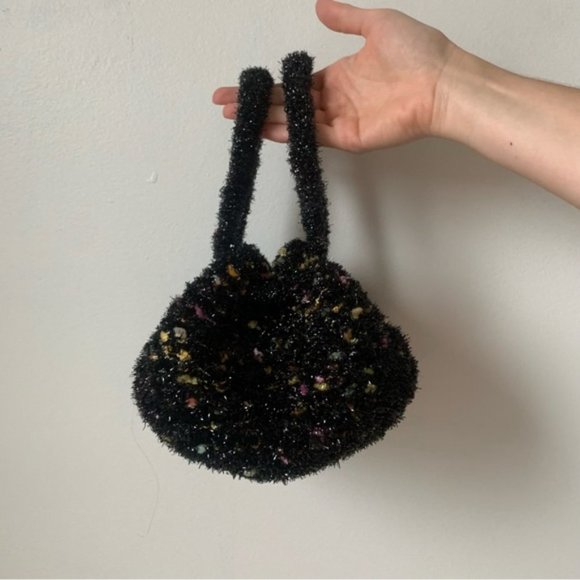 [SOLD] VINTAGE 1920’s Style Round Black Chenille Festive Pouch - Picture 2 of 6